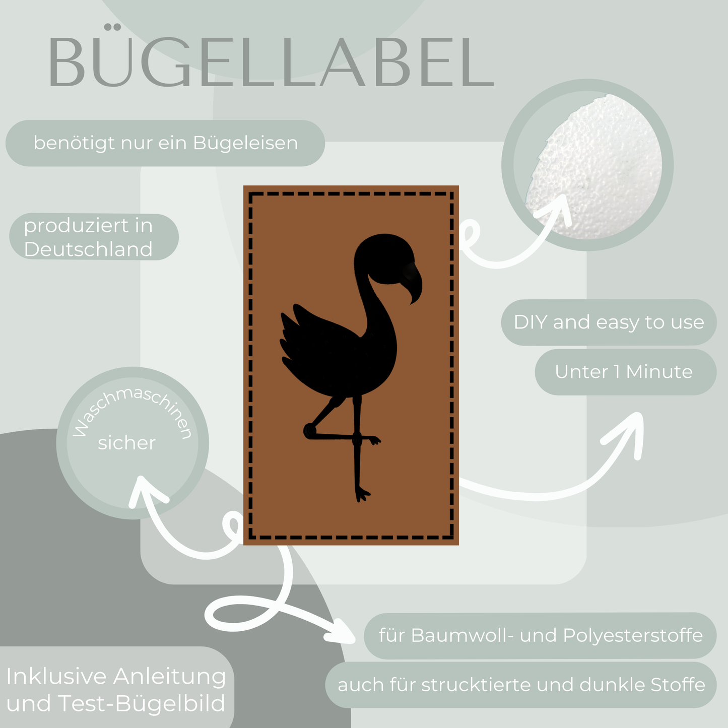 Flamingo Bügel Label Bügellabel Eigenproduktion