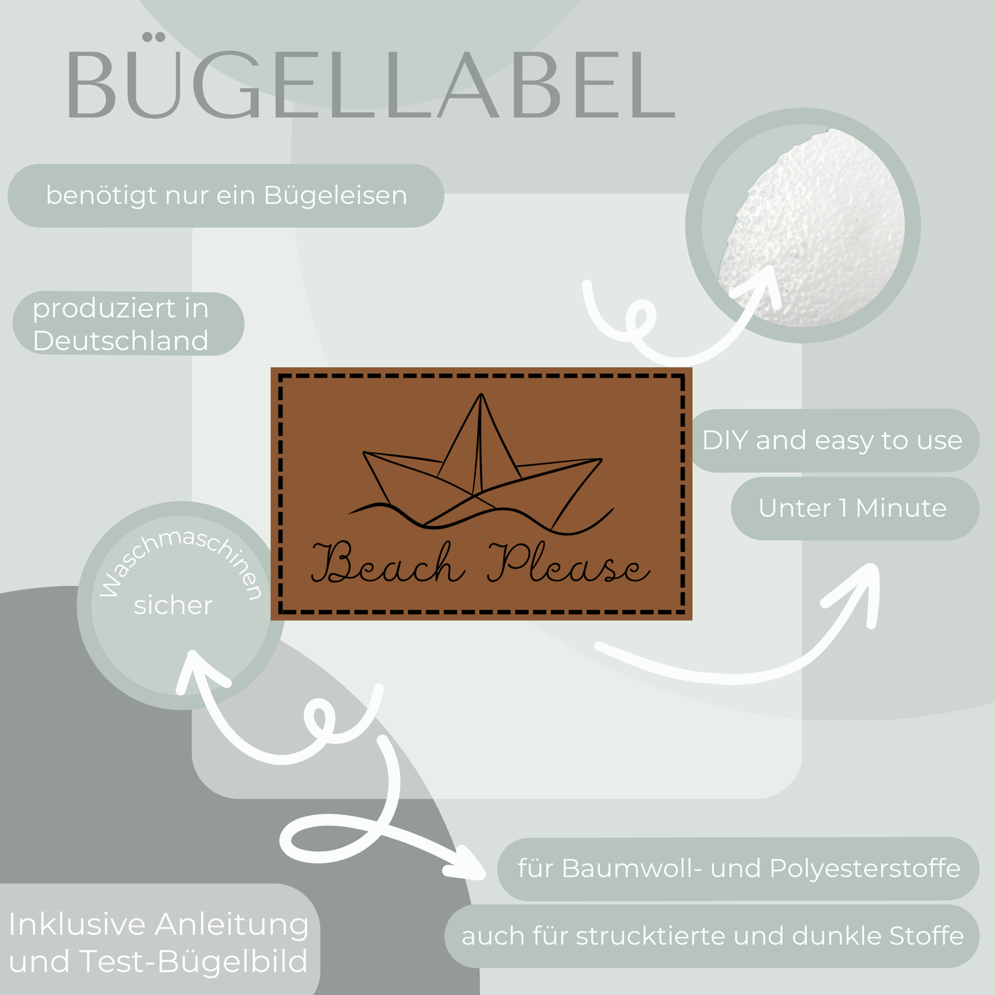 Beach Please Bügel Label Bügellabel Eigenproduktion