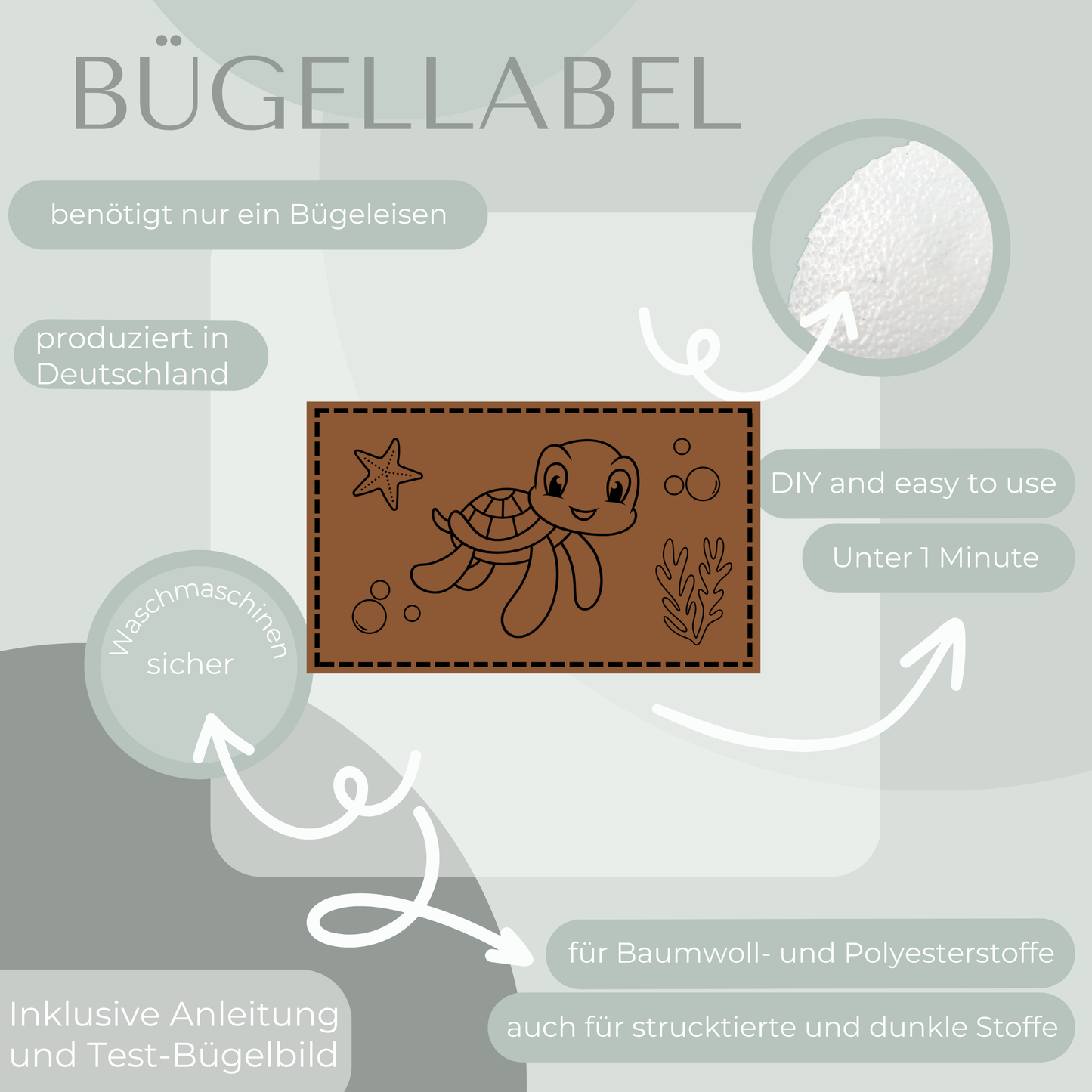 Schildkröte Bügel Label Bügellabel Eigenproduktion