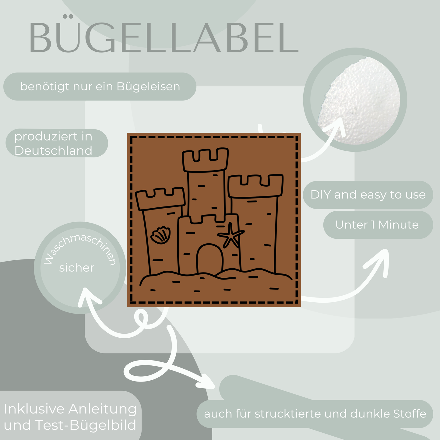 Sandburg Bügel-Label Bügellabel Eigenproduktion