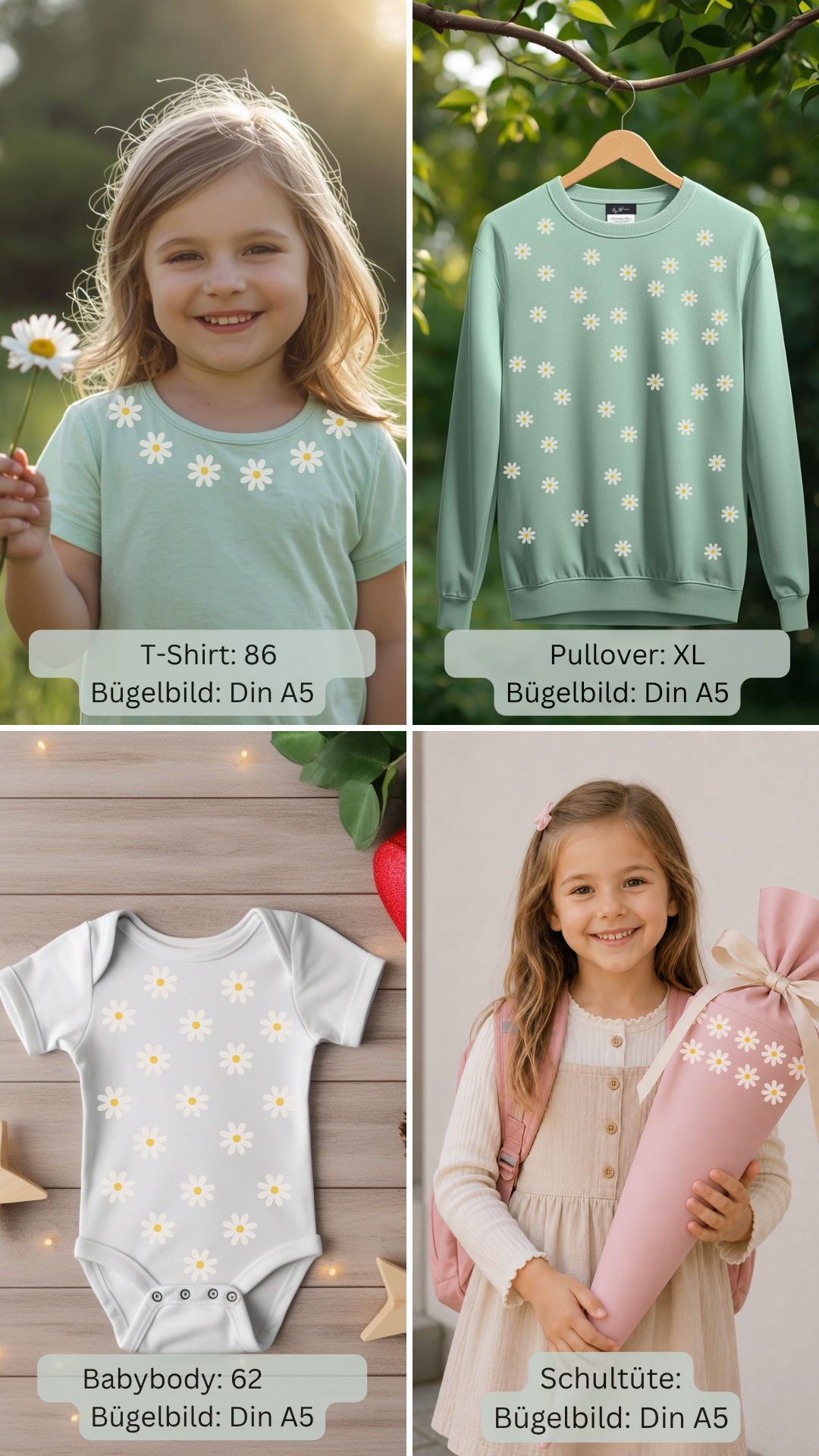 Mini Gänseblümchen Set Bügelbild Eigenproduktion DIN A5
