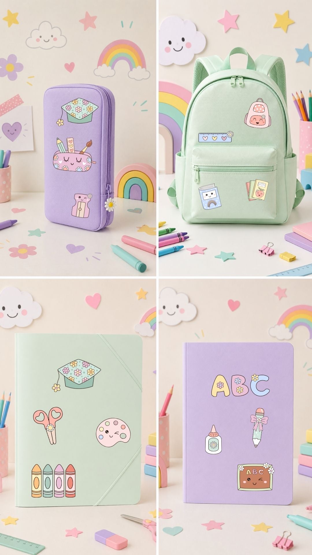 Kawaii Schule Bügelbild-Set Eigenproduktion DIN A5
