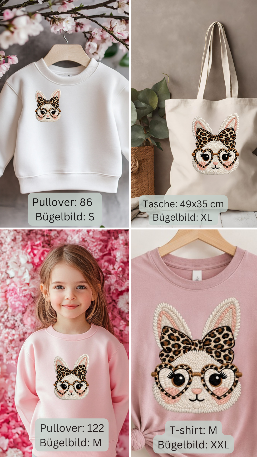 Stylischer Hase mit Herzbrille Bügel-Bild Bügelbild Eigenproduktion