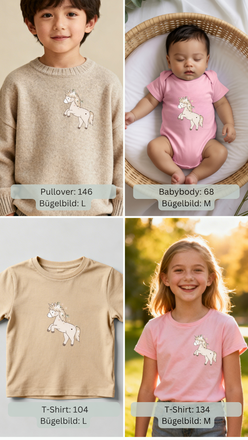 Einhorn floral beige Bügel-Bild Bügelbild Eigenproduktion