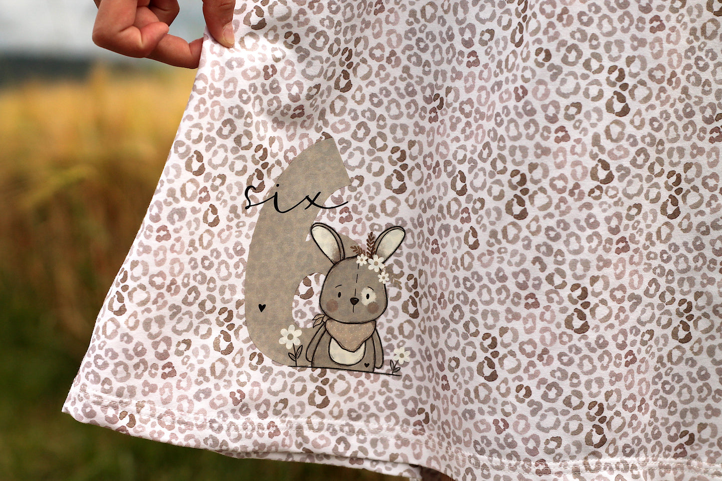 Geburtstagszahl 6 mit Hase - Mini Bügel-Bild Bügelbild Eigenproduktion