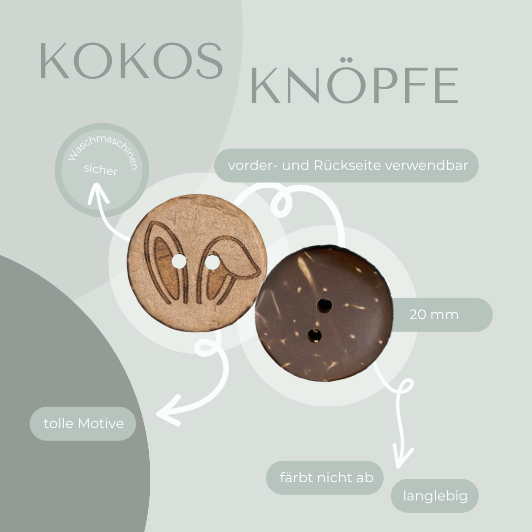 Eigenproduktion Kokosknopf Hasenohren 20mm