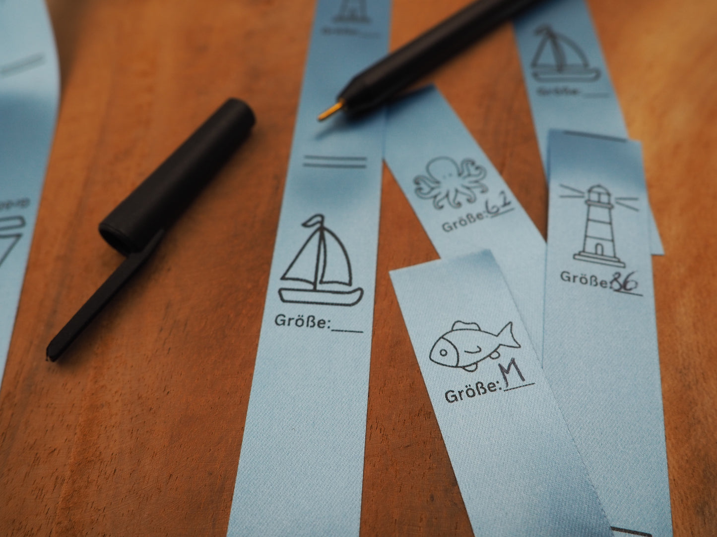 5 Stück Größen Label zum beschriften Satin Label Sommer Set in Blau