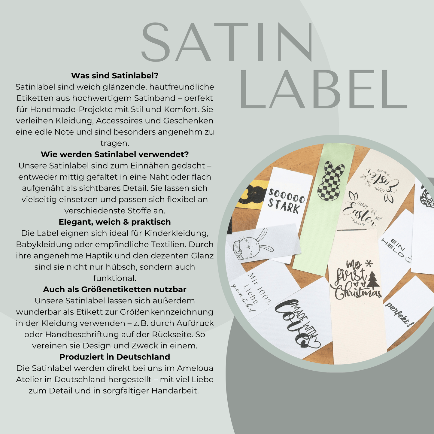 Personalisierte Satin Label - "Genäht mit Leidenschaft" - personalisiert mit eigenem Namen