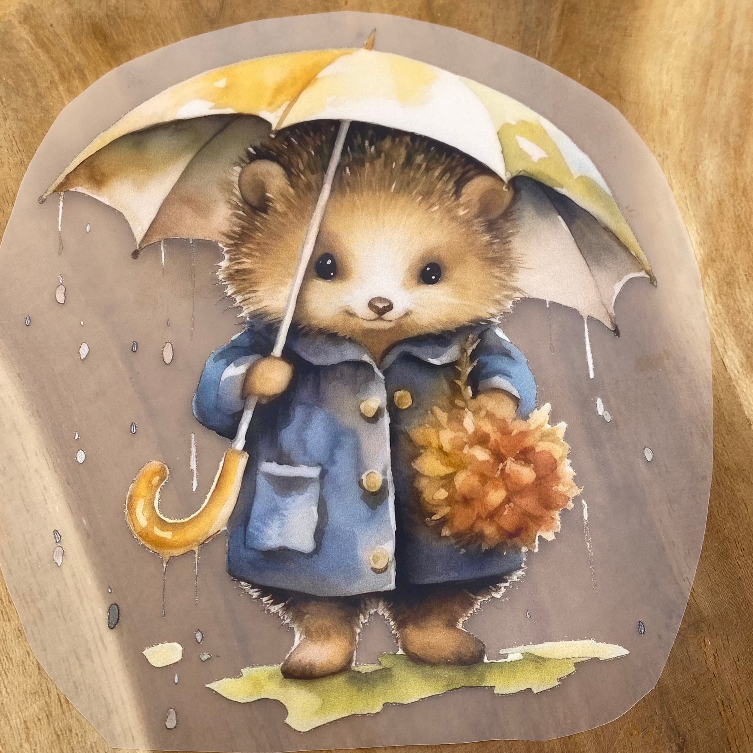 Igel mit Regenschirm Bügel-Bild Eigenproduktion – Ameloua