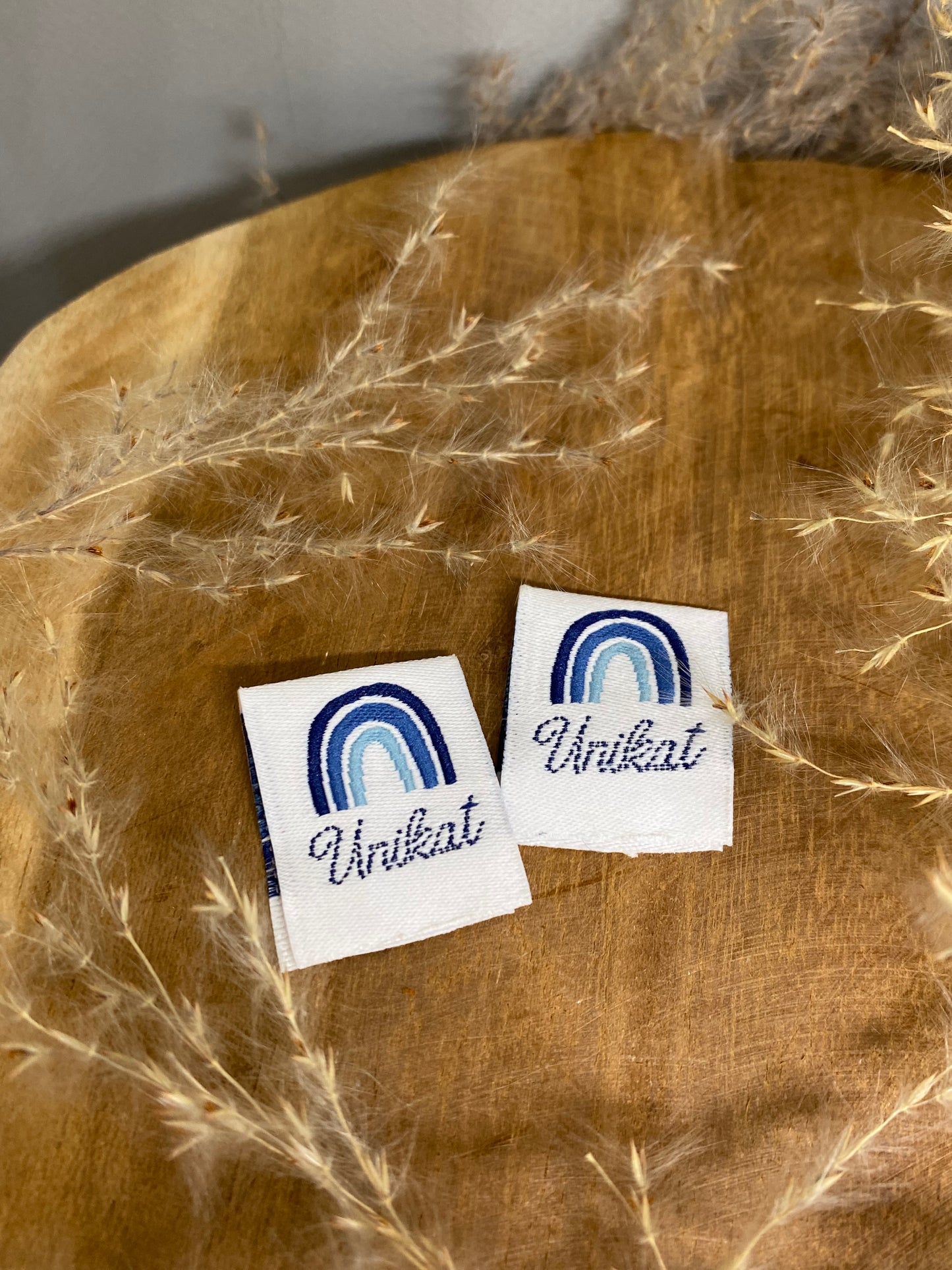 Unikat Blau Web Label gewebt Eigenproduktion