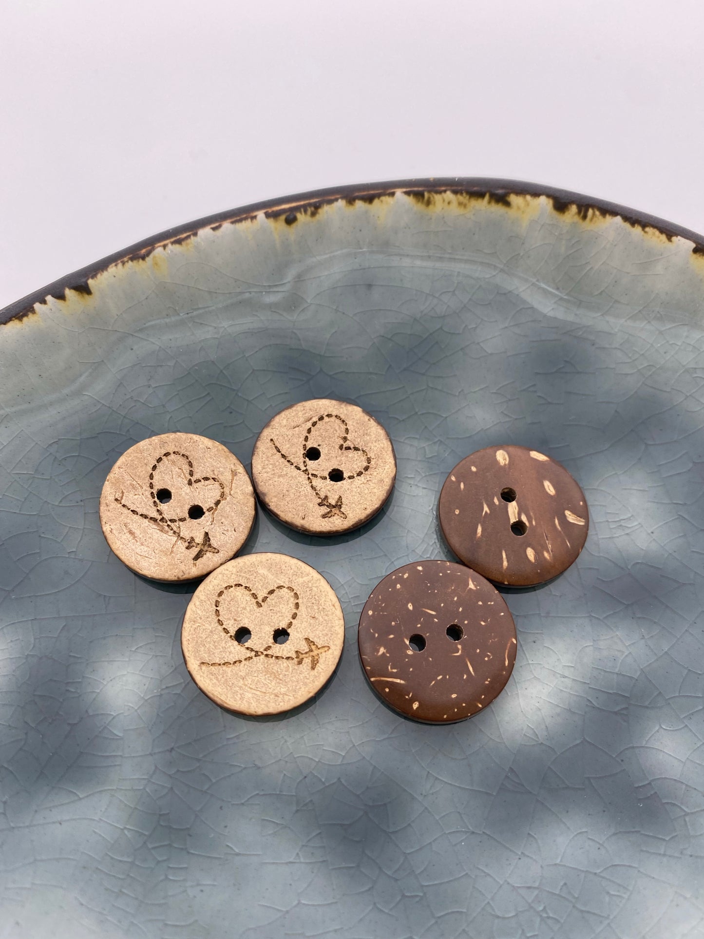 Kokosknopf Rund Flugzeug Herz 20mm - Ameloua