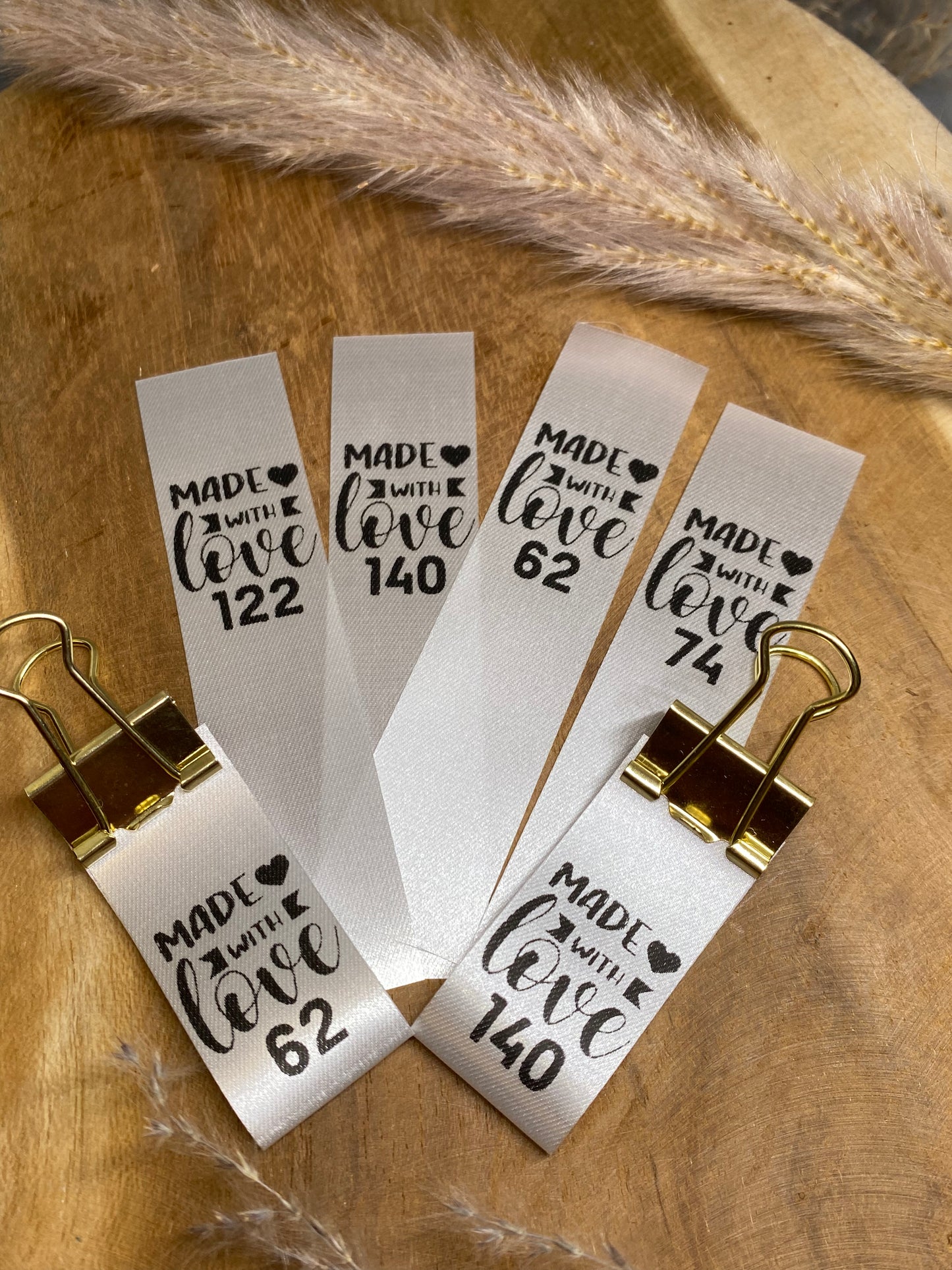 5 Stück Größen Satin-Label "Made with love" Eigenproduktion