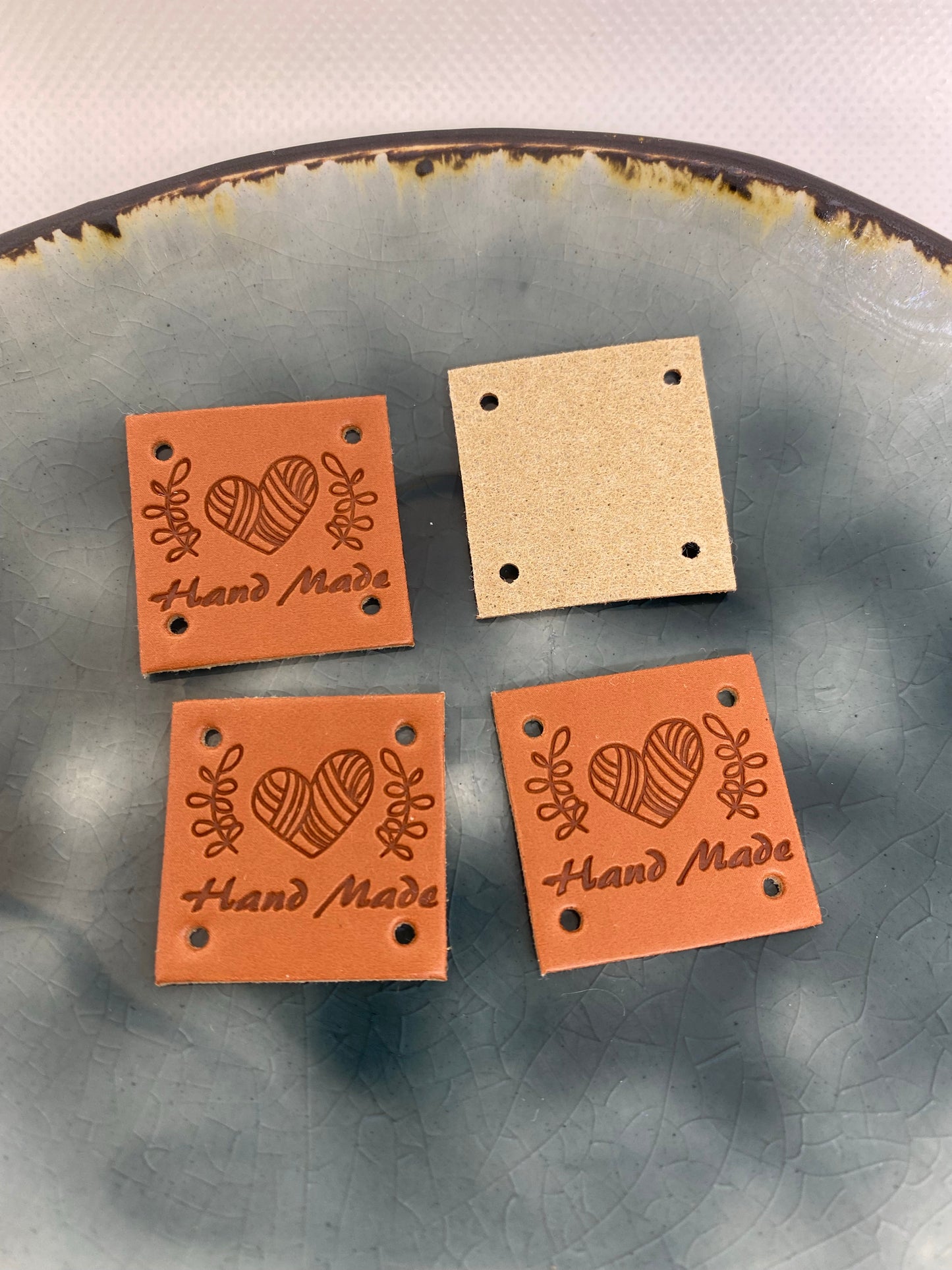 Label Hand Made Quadrat Kunstlederlabel Kunstleder Label