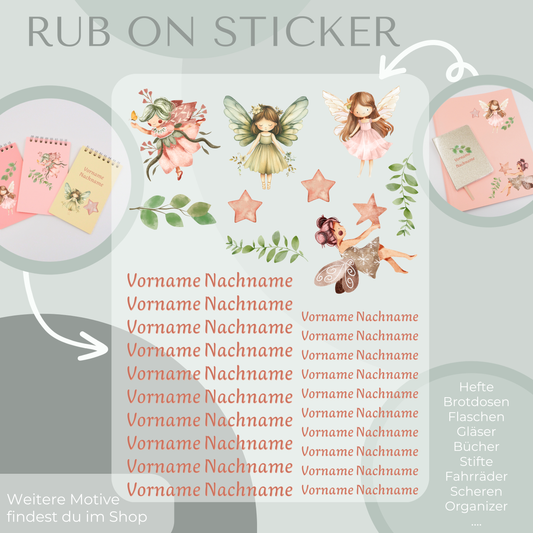 Personalisierte Rub-On Sticker Sets mit Feen Motiv.