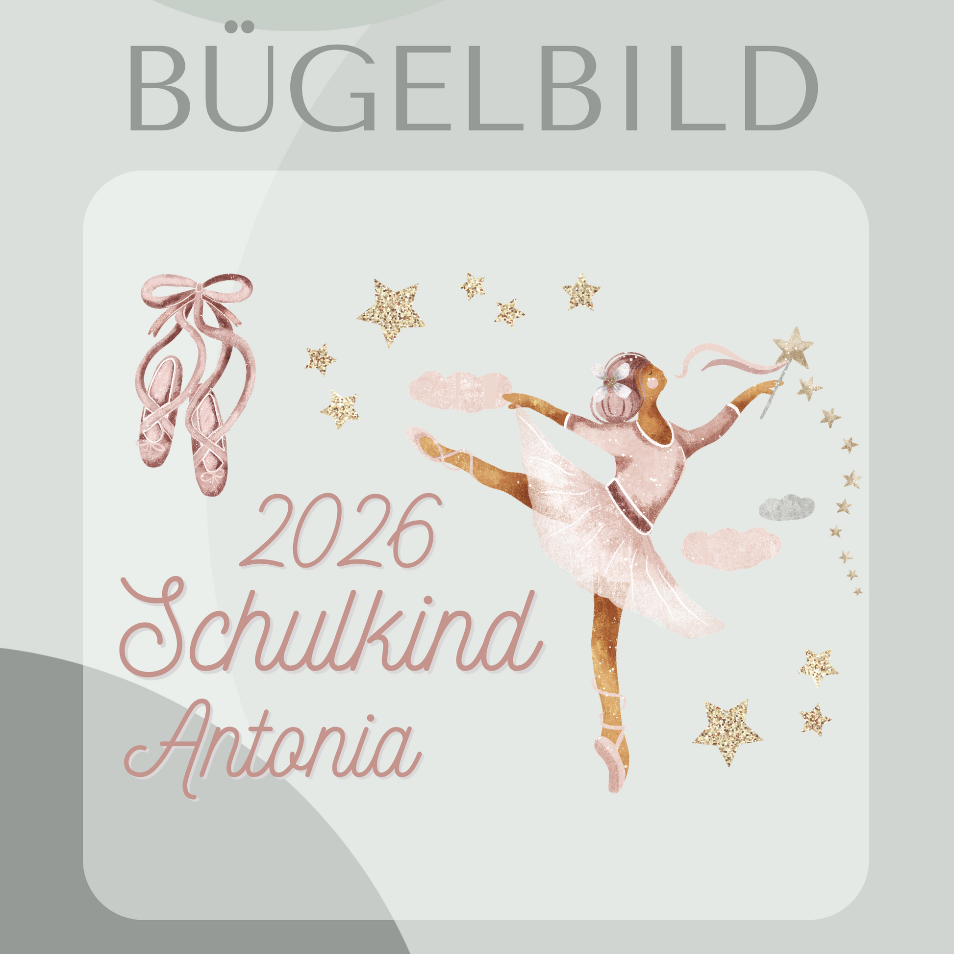 Personalisiertes Bügelbild-Set Schulkind 2026 Ballerina