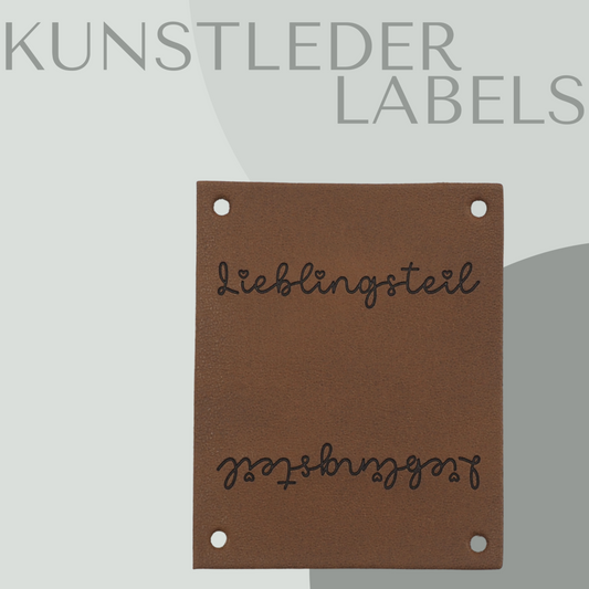 Kunstleder Knick-Label eckig mit kleinen Löchern zum annähen mit der Aufschrift "Lieblingsteil"