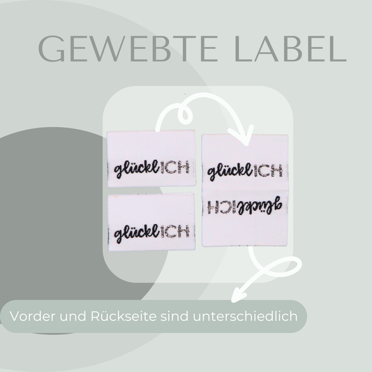 glücklICH in Weiß Web Label gewebt Eigenproduktion