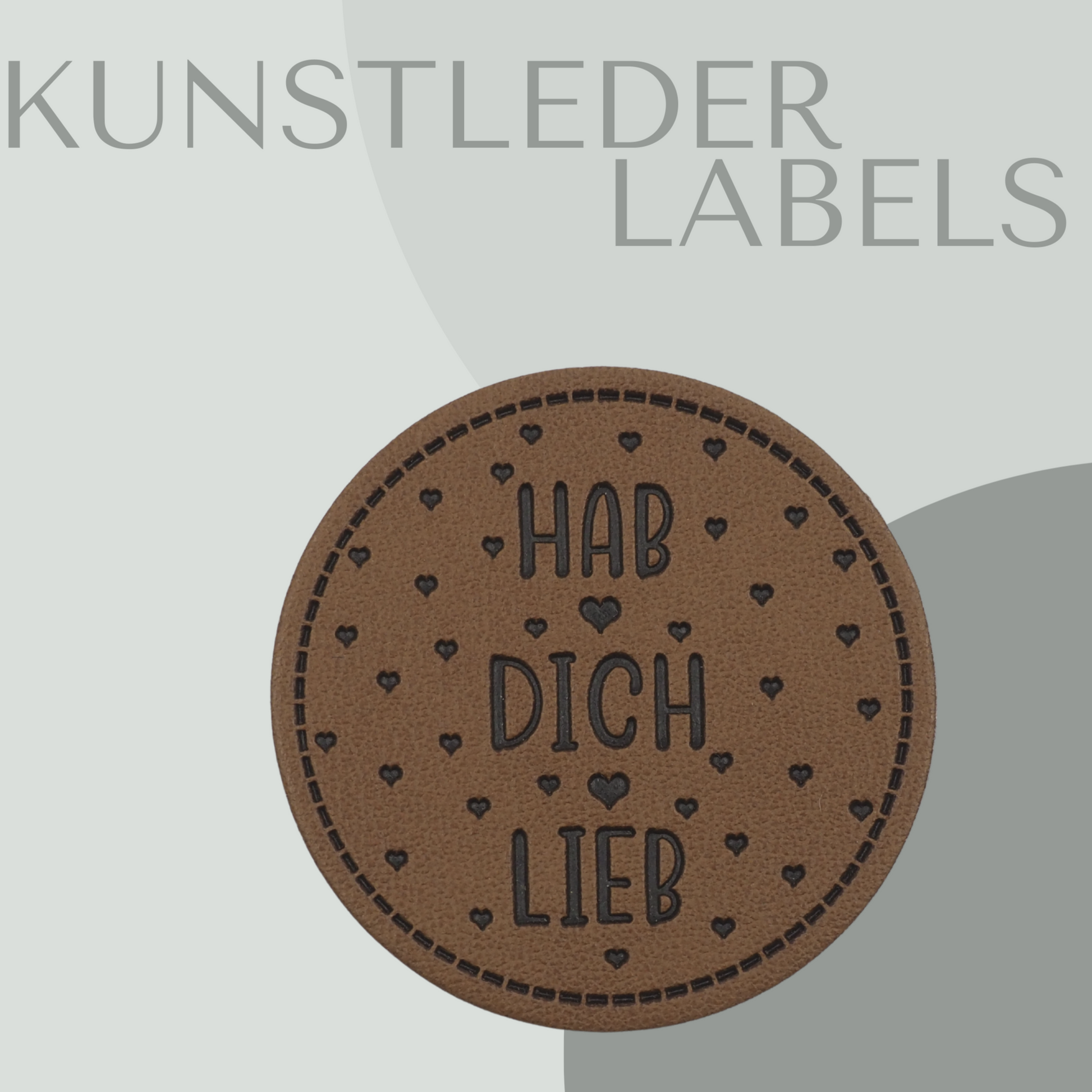 Kunstleder Label in rundform in braun mit der Aufschrift "hab dich lieb"