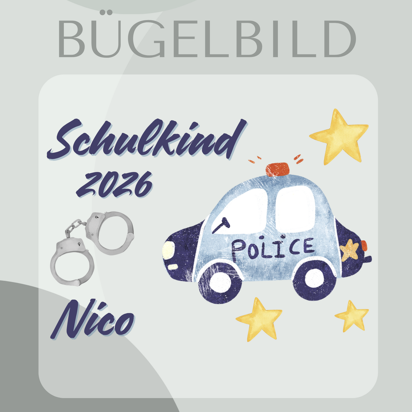 Personalisiertes Bügelbild-Set Schulkind 2026 Polizei