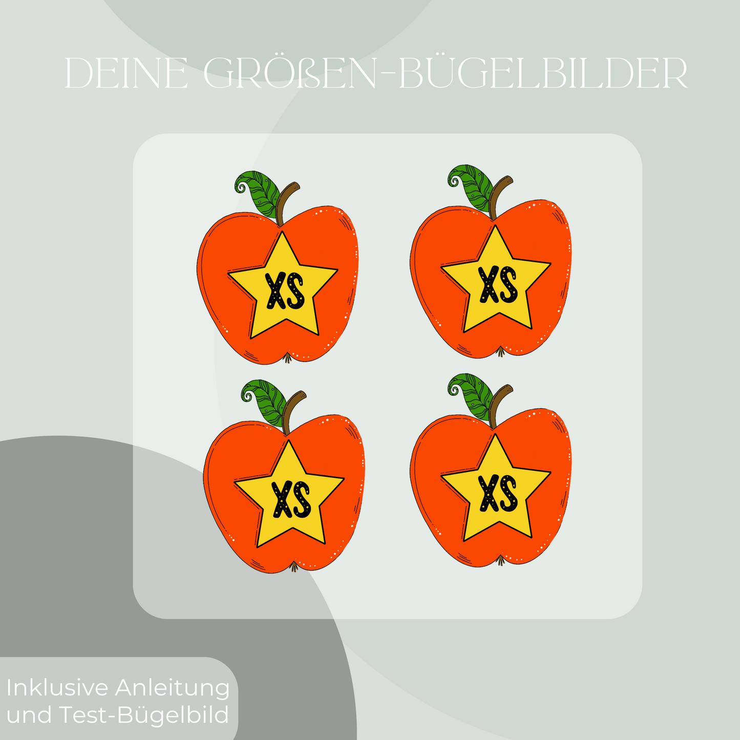 10 Stück Apfel Größen-Bügelbilder Set Größenlabel Eigenproduktion