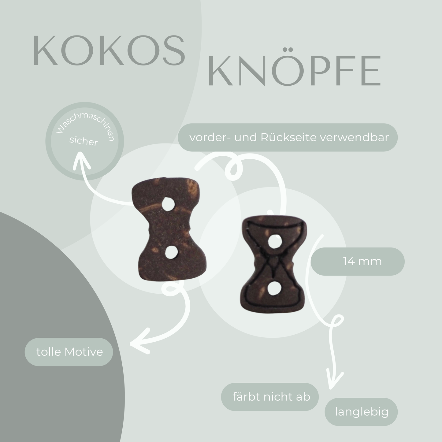 Kokosknopf Schleifenform 14mm
