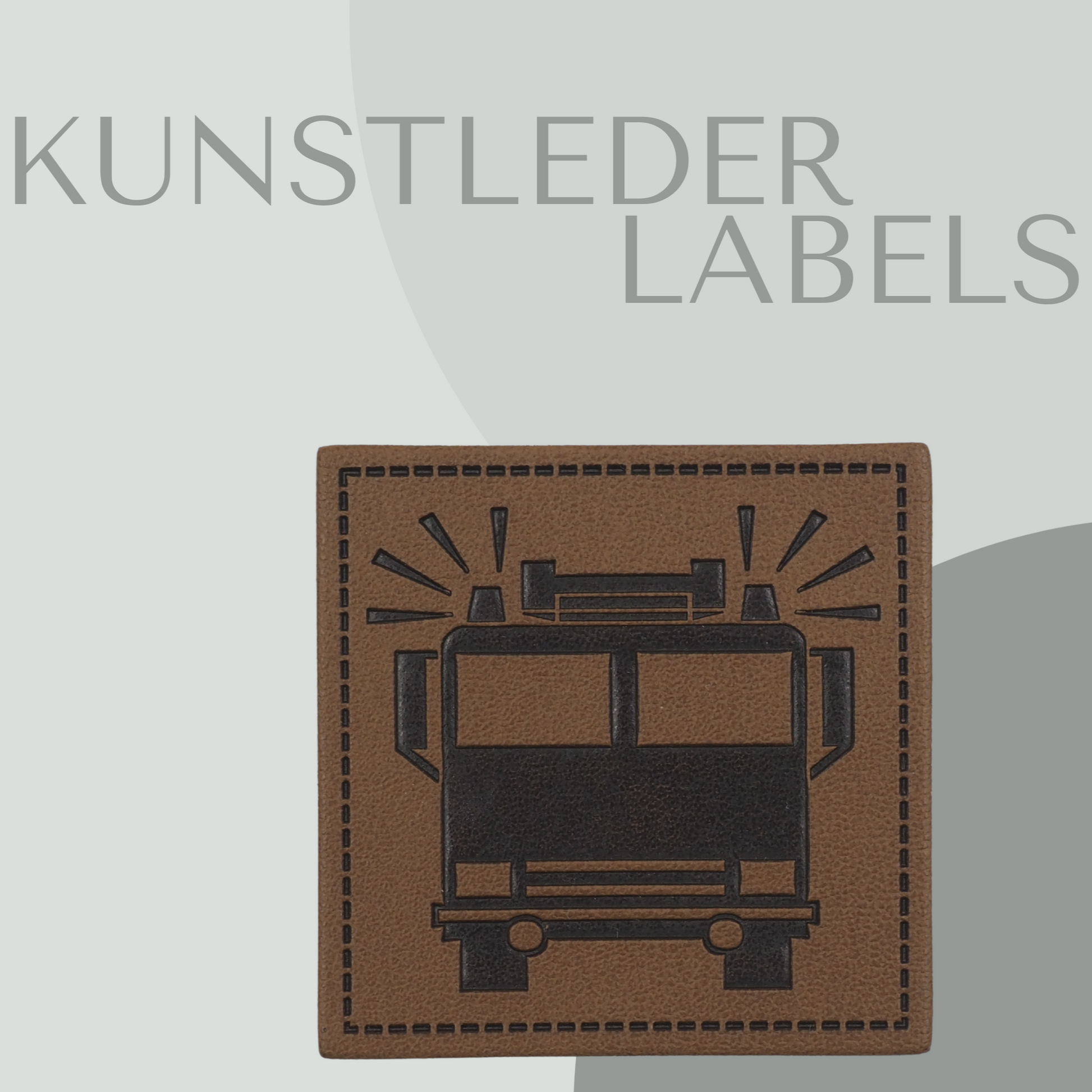 Kunstleder Label eckig in braun mit dem Bild Feuerwehr