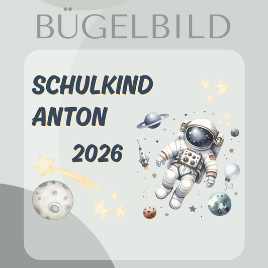 Personalisiertes Bügelbild-Set Schulkind 2026 Astronaut