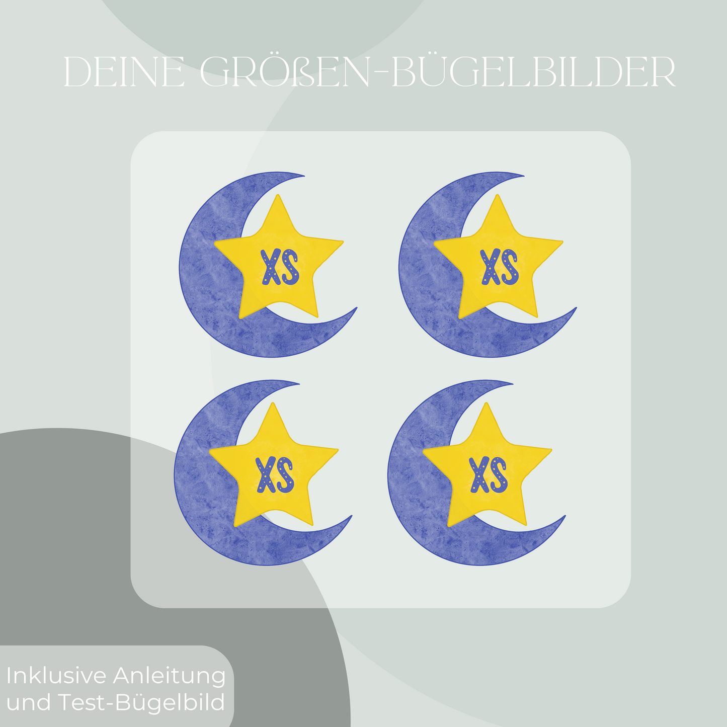 10 Stück Mond und Stern Größen-Bügelbilder Set Größenlabel Eigenproduktion
