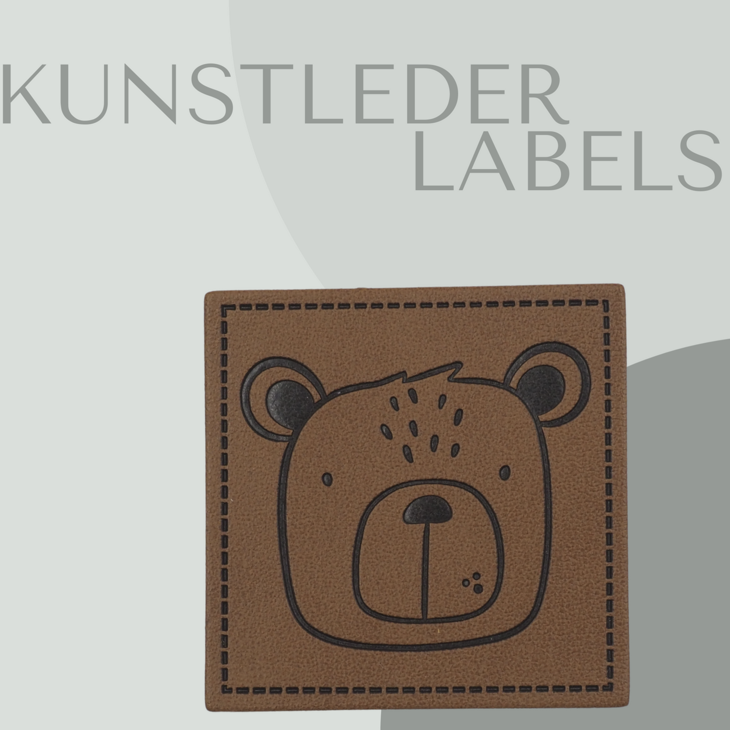 Kunstleder Label eckig in braun mit dem Bärbild