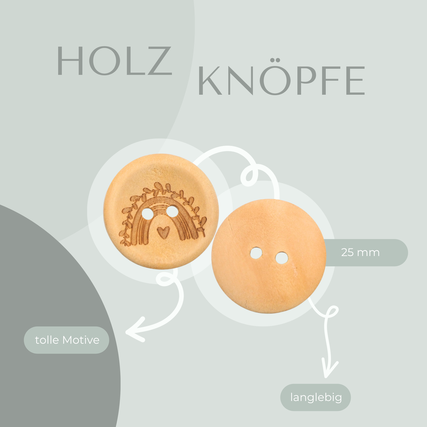 Eigenproduktion Holzknopf Regenbogen 25mm