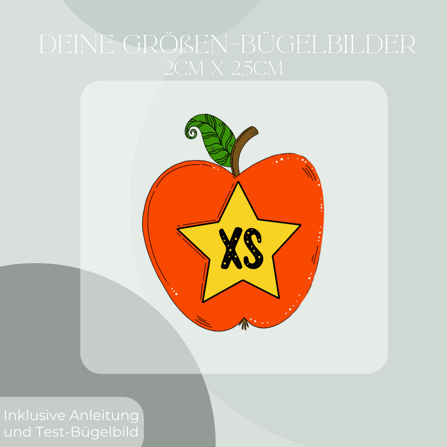 10 Stück Apfel Größen-Bügelbilder Set Größenlabel Eigenproduktion