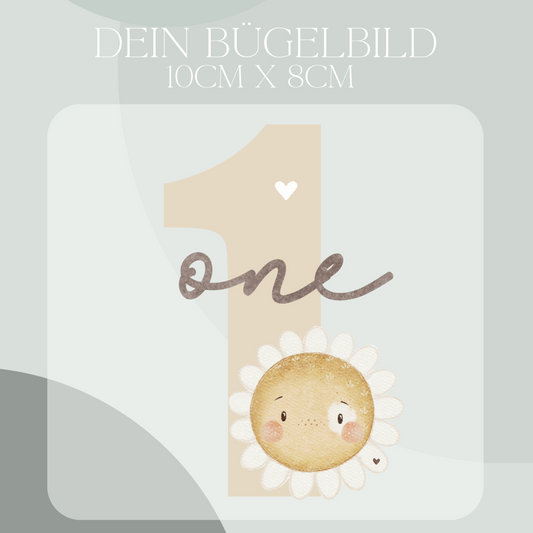 Geburtstagszahl 1 mit Blume - Mini Bügel-Bild Bügelbild Eigenproduktion