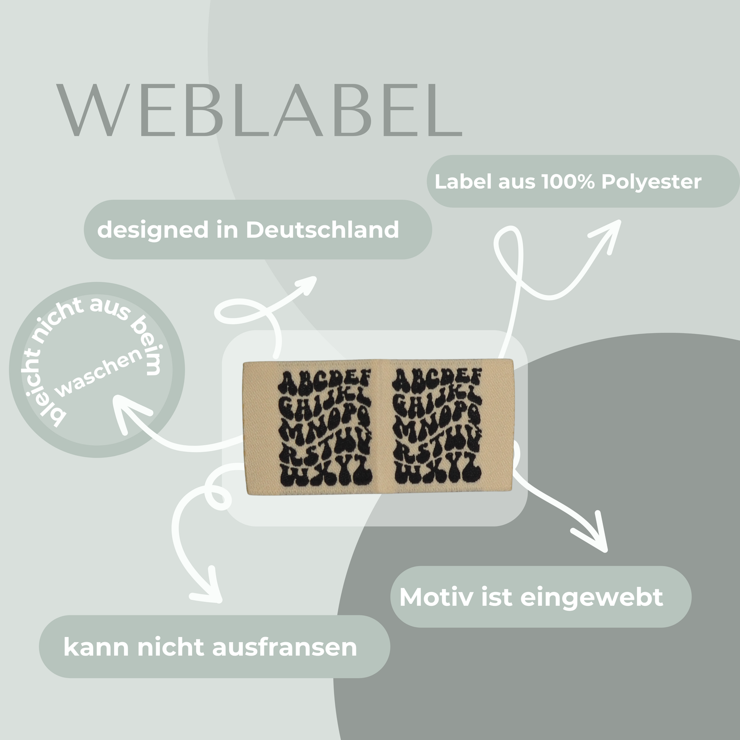 Alphabet Web Label gewebt Eigenproduktion