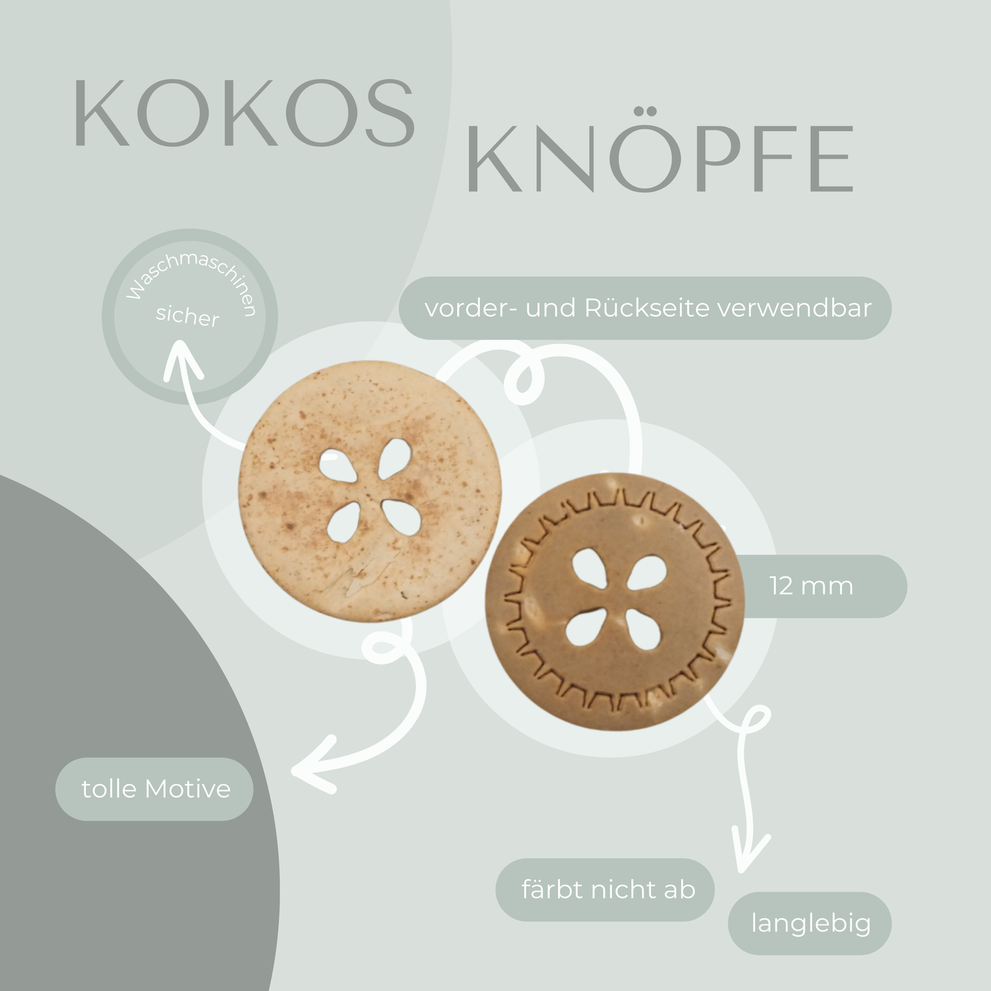 Kokosknopf Zackenmuster 12mm
