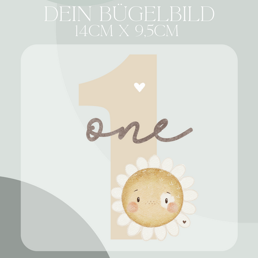 Geburtstagszahl 1 mit Blume - Maxi Bügel-Bild Bügelbild Eigenproduktion