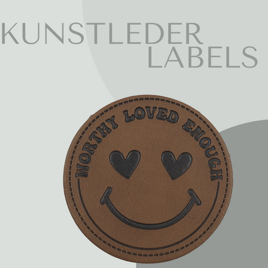 Kunstleder Label rund in braun smiley