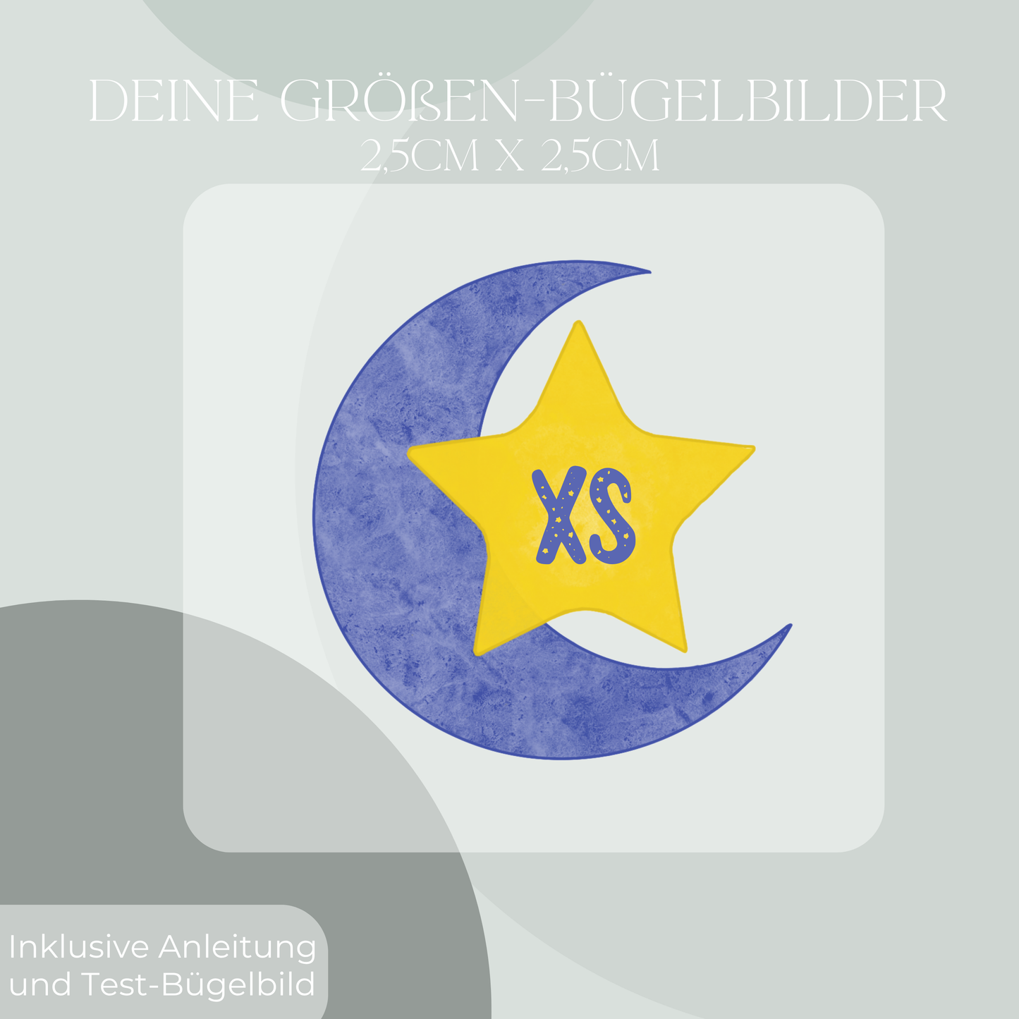 10 Stück Mond und Stern Größen-Bügelbilder Set Größenlabel Eigenproduktion