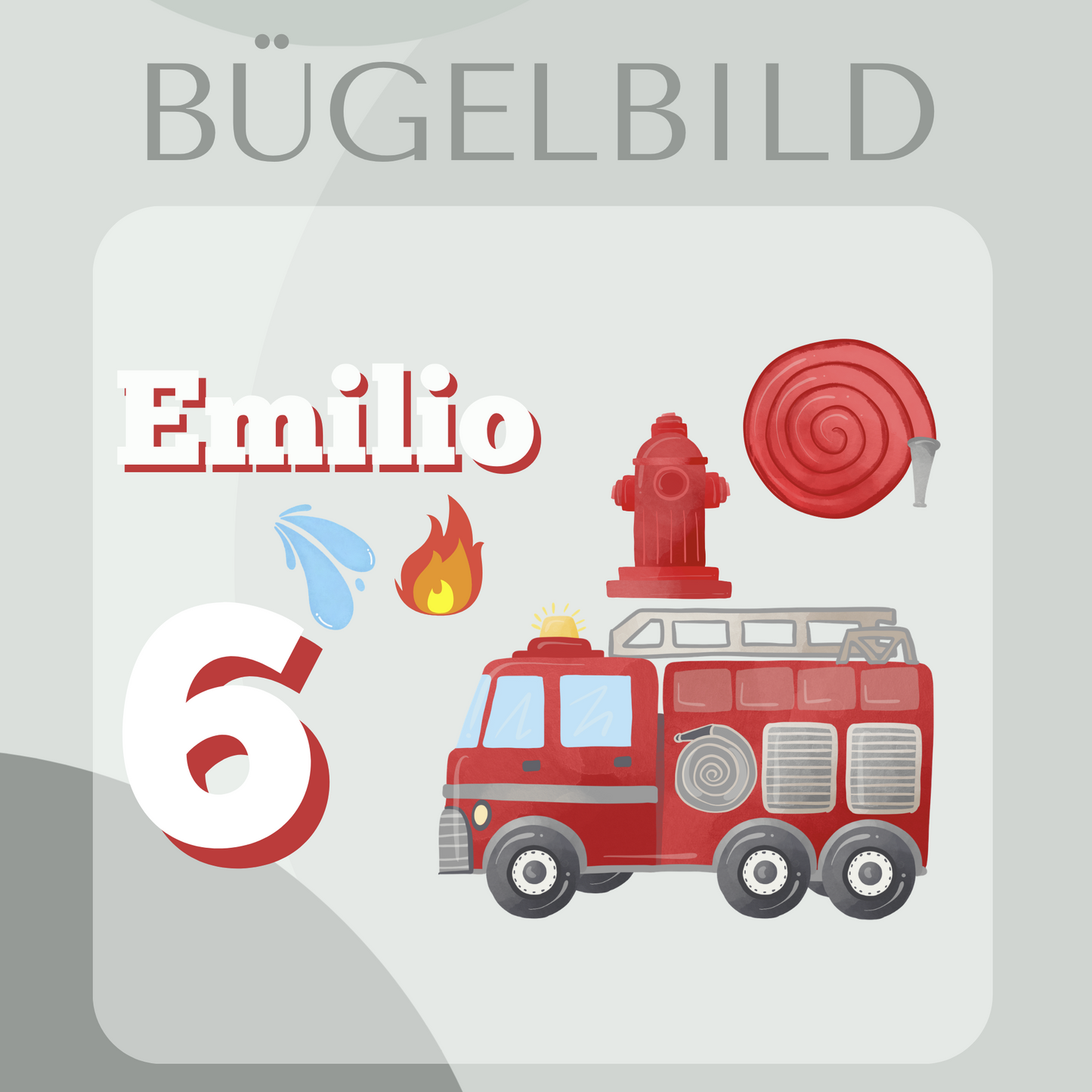  Bügelbild-Set personalisiert Feuerwehr-Motiv