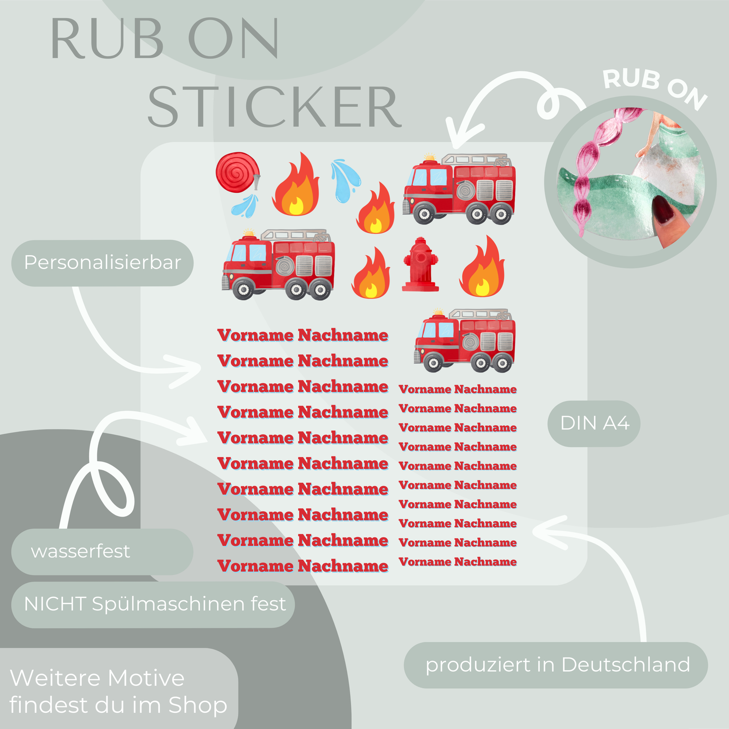 Feuerwehr Rub-On Sticker Set personalisierbar