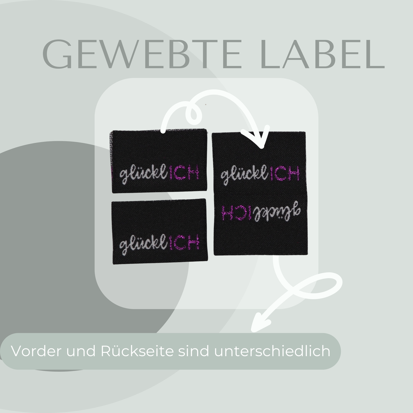 glücklICH in Schwarz Web Label gewebt Eigenproduktion