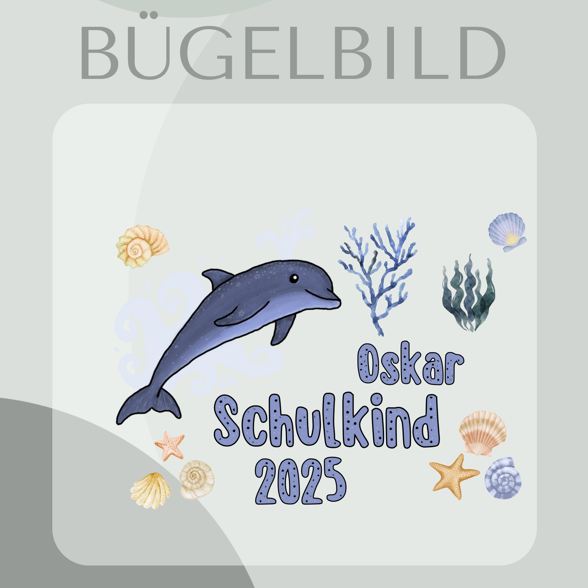 Bügelbild-Set personalisiert Schulkind 2025 Delfin