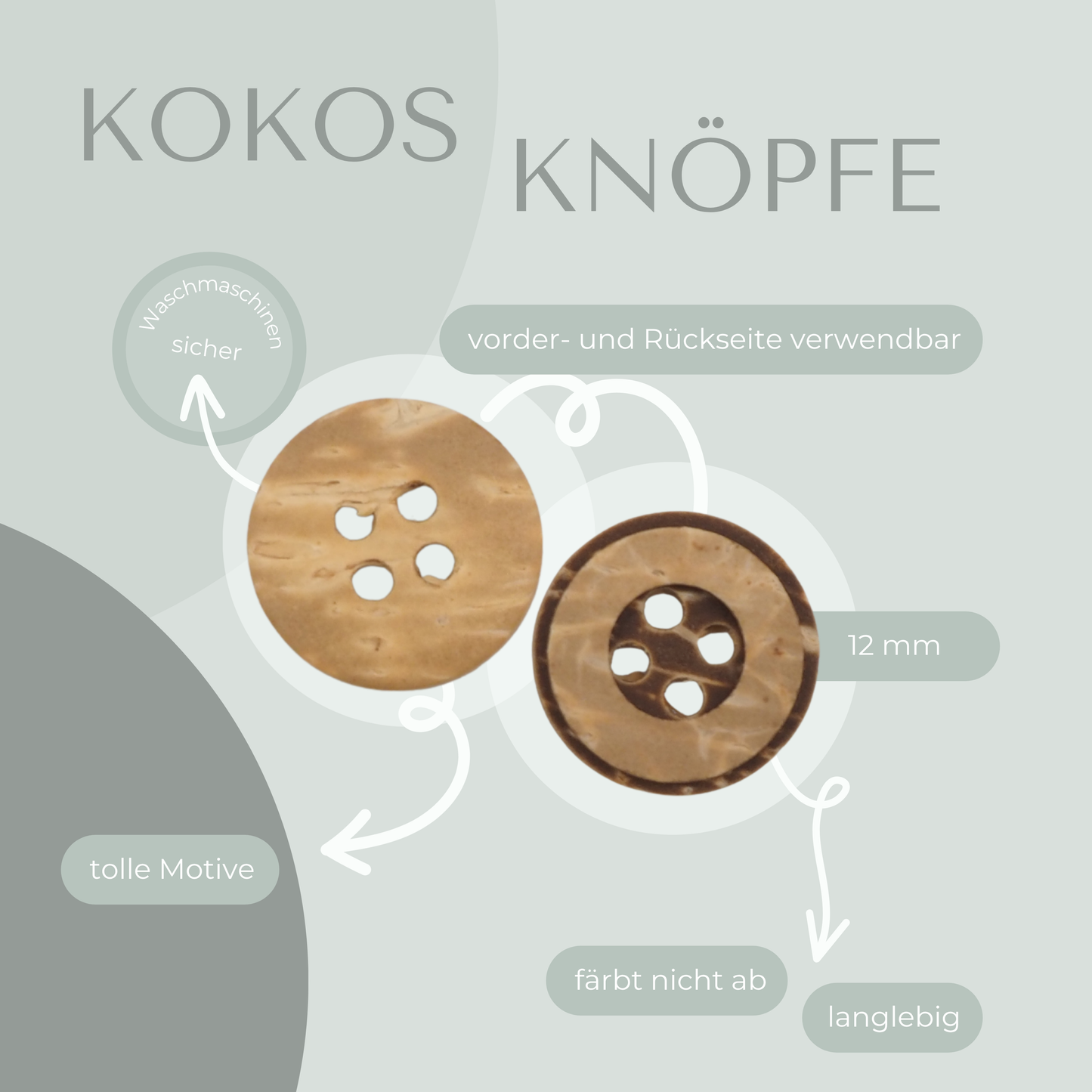 Kokosknopf mit runder Vertiefung 12mm
