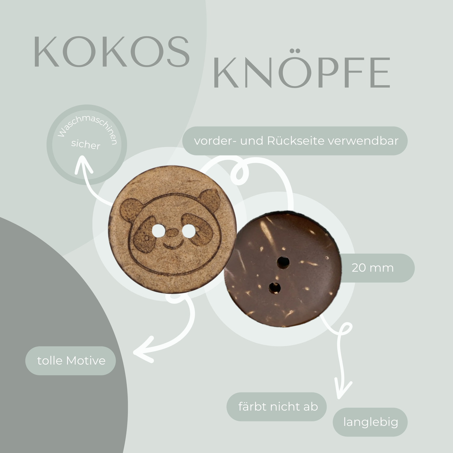 Eigenproduktion Kokosknopf Panda 20mm