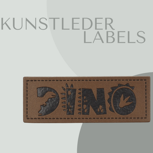 Kunstleder Label eckig in braun mit der Aufschrift "DINO"