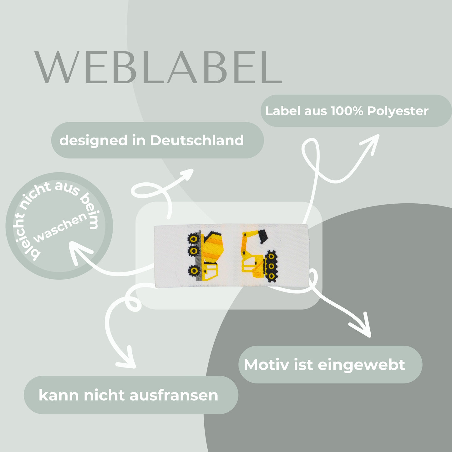 Bagger / Betonmischer Weiß Web Label gewebt Eigenproduktion