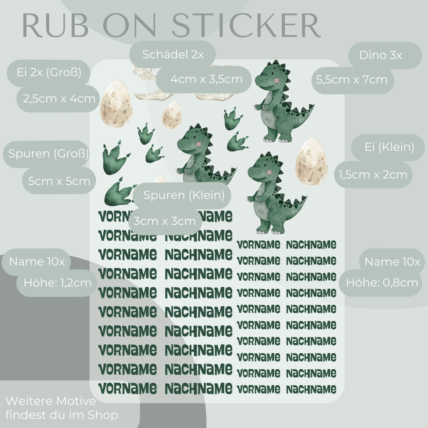 Dinosaurier Rub-On Sticker Set personalisierbar