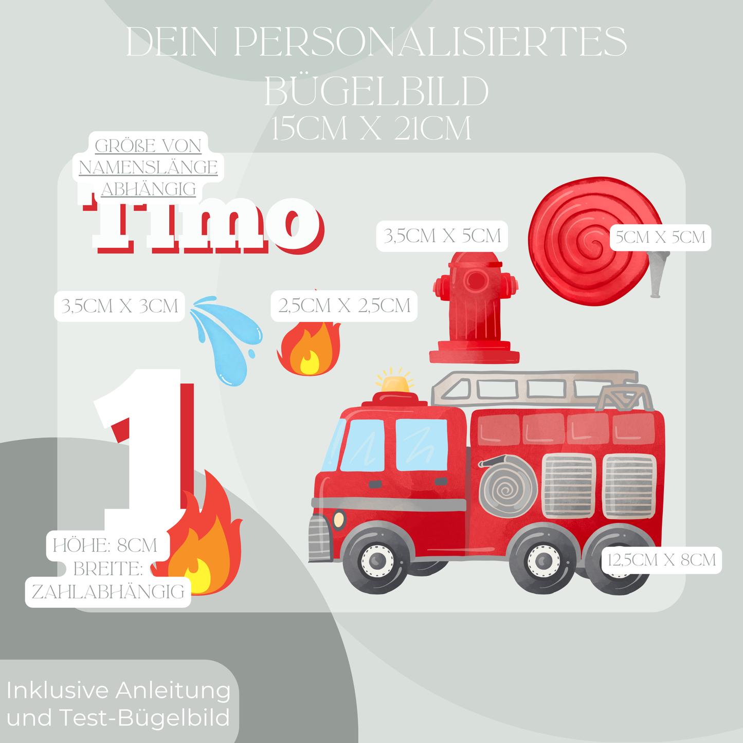 Personalisiertes Bügelbild-Set Feuerwehr-Motiv