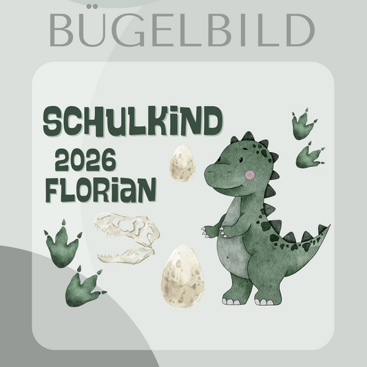 Bügelbild-Set personalisiert Schulkind 2026 Dinosaurier