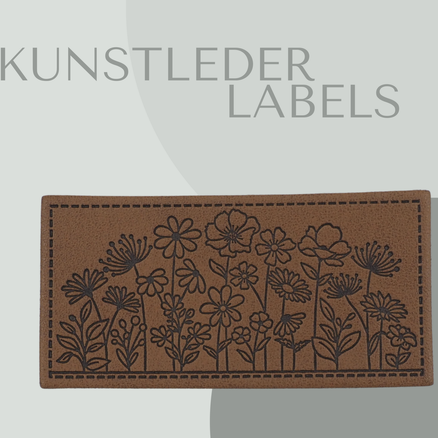 Kunstleder Label eckig in braun mit Blumenbild