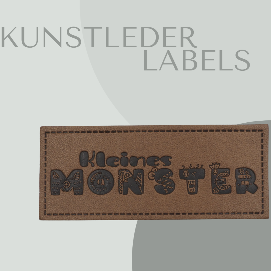 Kunstleder Label eckig in braun mit der Aufschrift "kleines monster"